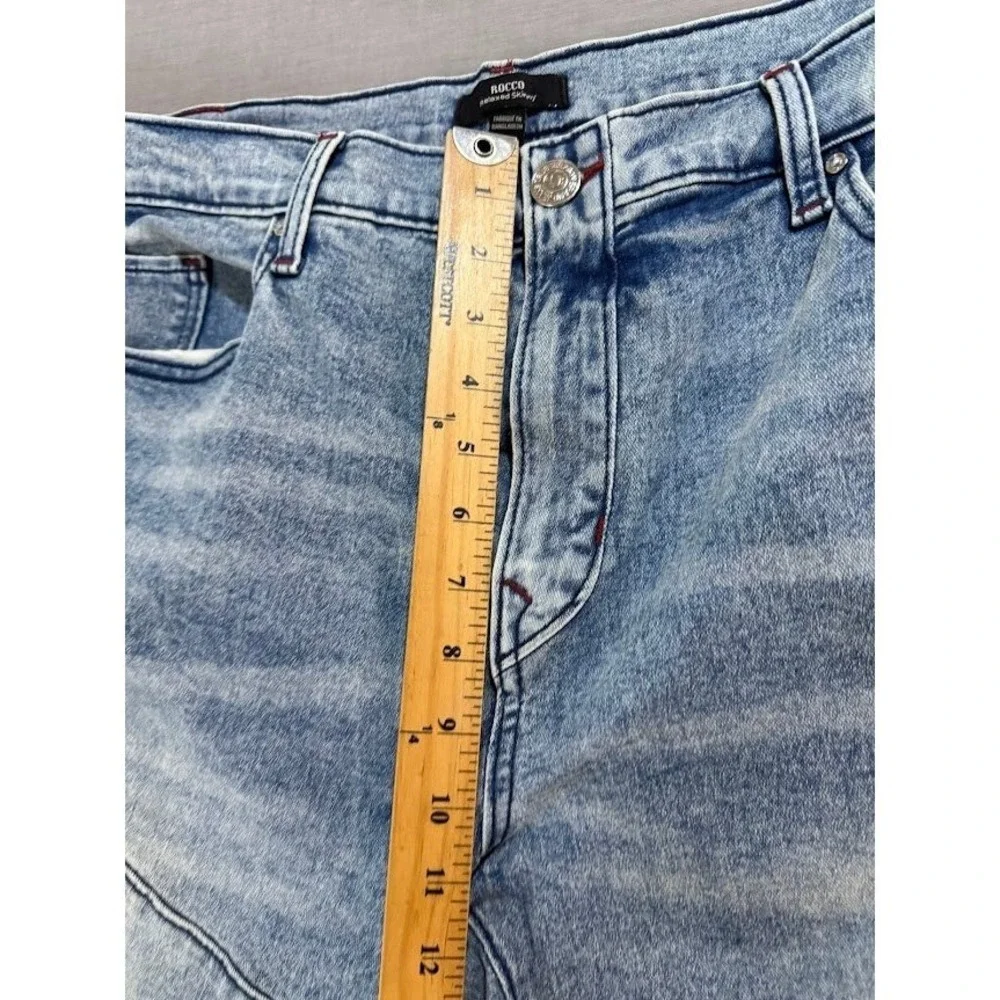 True Religion Rocco Moto Relaxed Skinny Jeans Mens Light Budding Wash NWT 38x32.